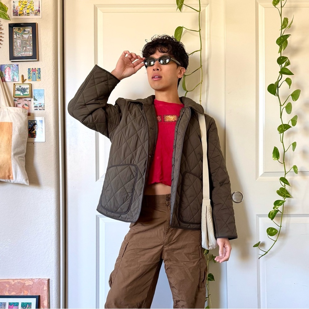 Oversized Puffy Quilted Olive Green Jacket